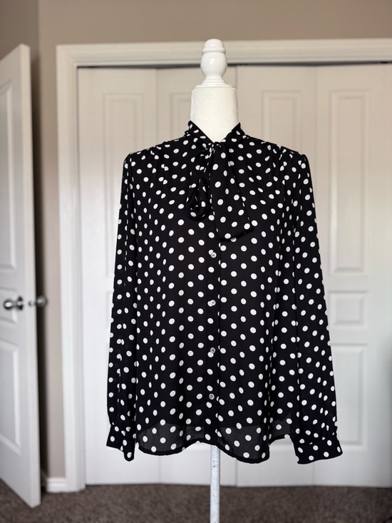 J. Crew Tops - J.Crew Polka Dot Tie Neck Blouse Top size Medium